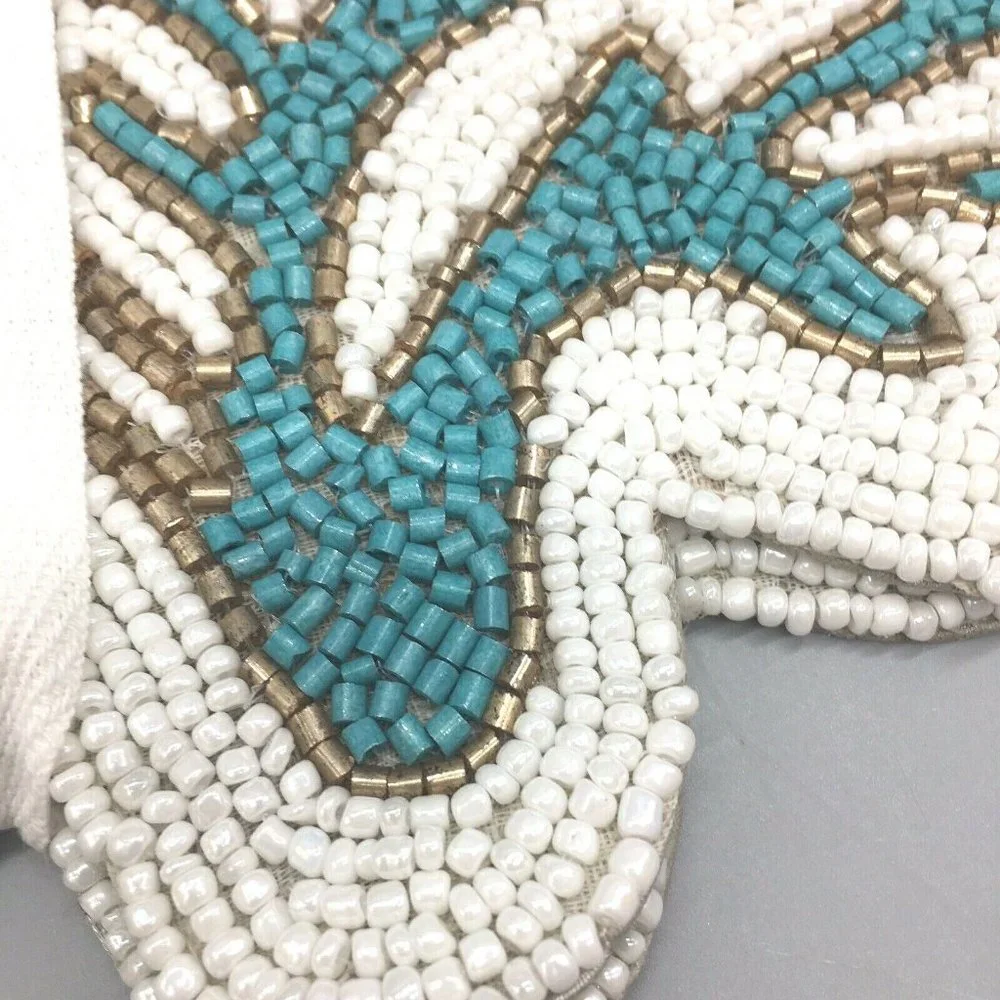x2 Coastal Collection Beaded Ocean Blue Coral Reef Placemat Set Beach Decor 15